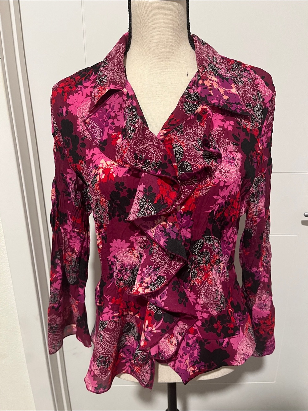 Y2K Michele Michelle Feminine Ruffle Floral Paisley Vibrant Top 2000’s Whimsical